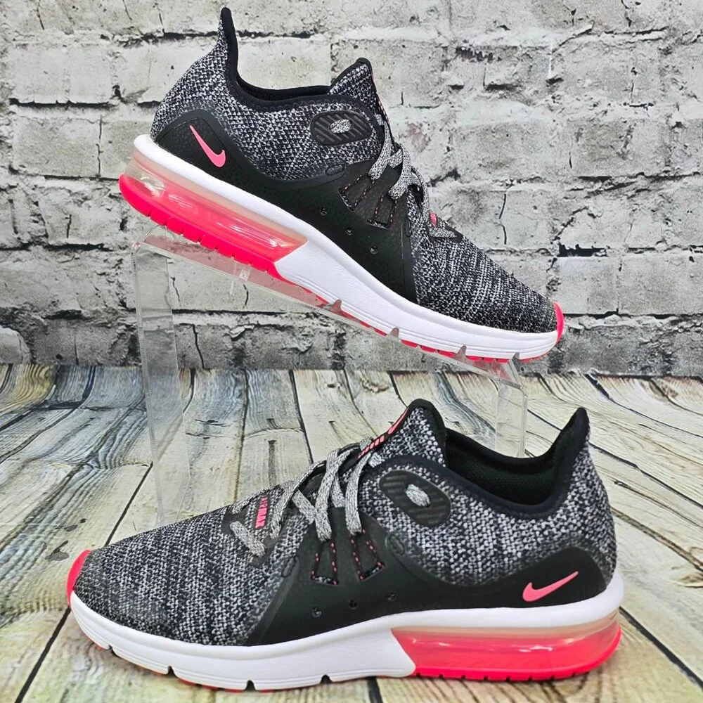 Nike Air Max Sequent 3 Sneakers Girls 6.5Y Black Pink Running Shoes 922885-001 - Picture 2 of 9